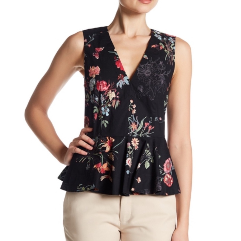 Rebecca Taylor Meadow Floral Peplum Top